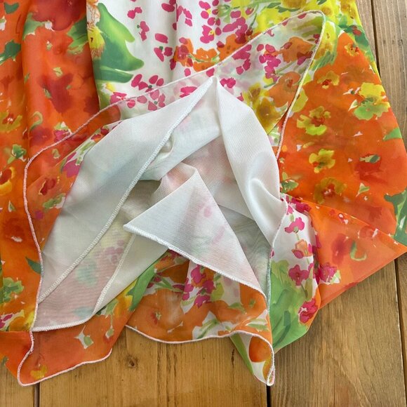 Apostrophe Floral Top Tank with Braided Neckline XL Orange Green White - Picture 3 of 6